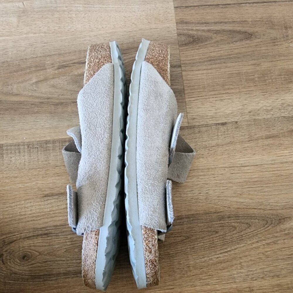 Birkenstock Arizona Sandals, Grey Suede Cork Sandals - Picture 7 of 10